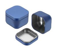 Uxcell 2 Pcs Square Tin Can with Lids, 2.2 x 2.2 x 1.7 Small Metal Tins Loose Leaf Tea Storage for Storing Cookies Candies Coffee Tea Spice Gifts Candles DIY Travel Storage, Blue