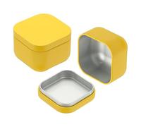 Uxcell 2 Pcs Square Tin Can with Lids, 2.2 x 2.2 x 1.7 Small Metal Tins Loose Leaf Tea Storage for Storing Cookies Candies Coffee Tea Spice Gifts Candles DIY Travel Storage, Yellow
