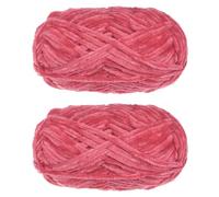 UXCELL 2 Skeins Velvet Chenille Yarn - 2x100g/7.1oz, 174 Yards Total Length #6 Super Bulky Polyester Soft Blanket Yarn for Knitting, Weaving, Scarf - Light Red