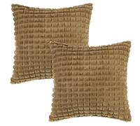 Uxcell 2pcs Checkered Faux Fur Plush Throw Pillow Covers Solid Soft Fuzzy Cozy Decorative Pillowcases for Home Decor Light Brown 50 x 50 cm