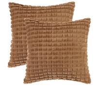 Uxcell 2pcs Checkered Faux Fur Plush Throw Pillow Covers Solid Soft Fuzzy Cozy Decorative Pillowcases for Home Decor Brown 40 x 40 cm