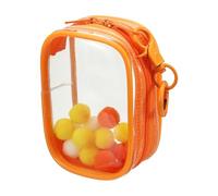 uxcell 3.5 Inch Clear Figure Display Bag, Mini Clear Pouch Waterproof Coin Pouch with Keychain and Pom Poms for Blind Box Doll Display (Square, Orange)