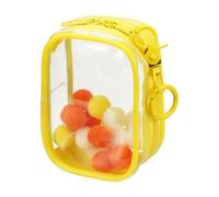 uxcell 3.5 Inch Clear Figure Display Bag, Mini Clear Pouch Waterproof Coin Pouch with Keychain and Pom Poms for Blind Box Doll Display (Square, Yellow)