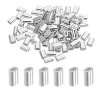 uxcell 3/64" 1.2mm Aluminum Crimping Loop Sleeve Double Ferrule for Wire Rope Cable Line End, Silver 100pcs