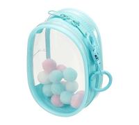 uxcell 4 Inch Clear Figure Display Bag, Mini Clear Pouch Waterproof Coin Pouch with Keychain and Pom Poms for Blind Box Doll Display (Round, Sky Blue)