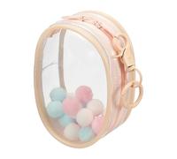 uxcell 4 Inch Clear Figure Display Bag, Mini Clear Pouch Waterproof Coin Pouch with Keychain and Pom Poms for Blind Box Doll Display (Round, Dusty Mauve)