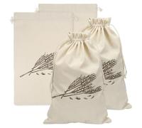 uxcell 4 Pack Reusable Bread Bags, 17.7 x 11.8" Drawstring Linen Bread Storage with Liner for Homemade Sourdough Beeswax Food Drawstring Closure, Wheat Print