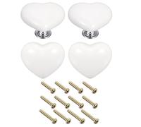 Uxcell 4Pcs Ceramic Knobs, Kitchen Drawer Knobs, Heart Shape Knobs Furniture Decorative Knobs and Pulls with Mounting Screws for Drawer, Dressers, Cupboard, Closet, White