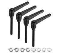 uxcell 4pcs Lever Adjustable Handles M6 x 60mm Metric Male Thread with Nuts Washers, Level Clamping Handle Set Hand Stud Knobs Rotating Screw Handles Bolts with Locking Lever, Black