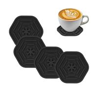 uxcell 4pcs Silicone Coasters for Drinks, Hexagon Cup Coasters Coffee Cup Mat Table Pad for Coffee Shop Tabletop Black
