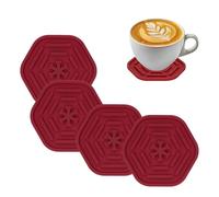 uxcell 4pcs Silicone Coasters for Drinks, Hexagon Cup Coasters Coffee Cup Mat Table Pad for Coffee Shop Tabletop Red