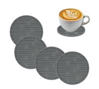 uxcell 4pcs Silicone Coasters for Drinks, Round Cup Coasters Line Pattern Coffee Cup Mat Table Pad for Tabletop Protection Grey