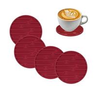 uxcell 4pcs Silicone Coasters for Drinks, Round Cup Coasters Line Pattern Coffee Cup Mat Table Pad for Tabletop Protection Red