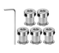 uxcell 5pcs 2GT Timing Pulley 20 Teeth 6.35mm Bore 16mm Dia. Aluminum Timing Belt Pulley with 2mm Hex Key Wrench for 10mm Width Belt 3D Printer CNC Machine Accessories, Silver Tone