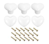 Uxcell 6Pcs Ceramic Knobs, Kitchen Drawer Knobs, Heart Shape Knobs Furniture Decorative Knobs and Pulls with Mounting Screws for Drawer, Dressers, Cupboard, Closet, White