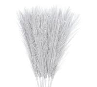 Uxcell 6Pcs Faux Pampas Artificial Grass Small 45cm/17.7" Fake Fluffy Pampas Artificial Grass 7 Branches Artificial Plants Vase Filler for Home Office Vase Wedding Decoration Silver