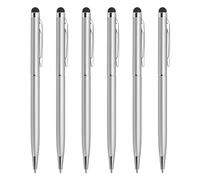 uxcell 6pcs Metal Stylus Pen Ballpoint Pen 2 in 1 Universal Retractable Ink Pen with Stylus Tips for All Capacitive Touch Screen Device, Silver