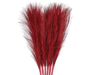 Uxcell 6Pcs Pampas Faux Grass Small 45cm/17.7" Fake Fluffy Pampas Artificial Grass 7 Branches Artificial Vase Filler for Home Office Vase Wedding Decoration Red