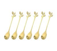 uxcell 6Pcs Stainless Steel Leaf Coffee Spoon 4.8" Small Tableware Dessert Spoons Stirring Mixing Spoons for Ice Tea, Coffee, Dessert, Gold