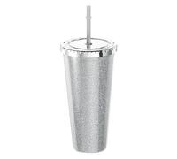 Uxcell Acrylic Tumbler with Lid and Straw, 24 Oz Reusable Double Wall Cups for Ice Coffee, Added Bling Travel Tumblers for Birthdays Gifts (Grey)