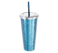 Uxcell Acrylic Tumbler with Lid and Straw, 24 Oz Reusable Double Wall Cups for Ice Coffee, Added Bling Travel Tumblers for Birthdays Gifts (Blue)