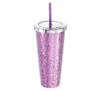 Uxcell Acrylic Tumbler with Lid and Straw, 24 Oz Reusable Double Wall Cups for Ice Coffee, Added Bling Travel Tumblers for Birthdays Gifts (Purple)