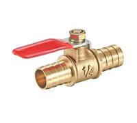 Uxcell Ball Valve Shut-Off, 12mm Hose Barb to 12mm Barb, Pipe Tube Fittings, 180 Degree Operation Handle, Brass Valve, Pack of 1