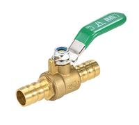 uxcell Ball Valve Shut-off Valve, 12mm Hose Barb to 12mm Hose Barb, Hose Pipe Tube Fittings, 180 Degree Operation Green Handle, Brass Valve, Pack of 1