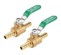uxcell Ball Valve Shut-off Valve, 8mm Hose Barb to 8mm Hose Barb, Hose Pipe Tube Fittings, 180 Degree Operation Green Handle, Brass Valve, Pack of 2