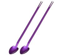 uxcell Bar Spoon Cocktail Mixing Spoon, Stainless Steel Mixing Stirring Spoon Fruit Forks Dual Purpose Reusable Stirrers Stir Cocktail Drink for Halloween, Purple, 2Pcs