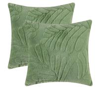 Uxcell Basho Leaf Pattern Cushion Covers Solid Fluffy Plush Pillowcase 2 Pcs Square Boho Neutral Pillow Case for Home Green 45 x 45 cm