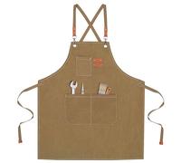 Uxcell Chef Apron for Men and Women with Large Pockets, Cotton Canvas Cross Back Aprons for Kitchen Cooking Art Painting, Fits for Size M to XXL, Khaki