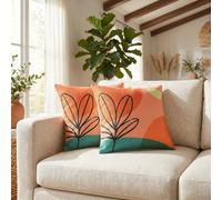 Uxcell Contemporary Waterproof Linen Pillow Covers Set of 2 for Sofa | Abstract floral print. For couch, bed, car. Invisible zipper closure. Machine washable. Orange-1 45 x 45 cm