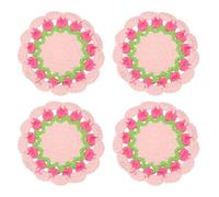 uxcell Floral Crochet Coasters, Flower Knitted Cup Mats Crochet Plant Pot Coaster for Wedding Birthday Party Home Office Decor Pink