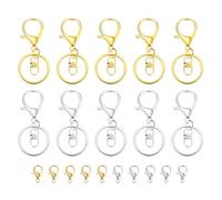 uxcell Lobster Claw Clasps Keychain, 10 Pcs Metal Lobster Claw Clasp Hook with Swivel Trigger Clip and Keychain Ring for DIY Craft Key Chain Accessories, Bright Silver/Gold
