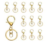uxcell Lobster Claw Clasps Keychain, 12 Pcs Lobster Claw Clasp Hook with Swivel Trigger Clip and Flat Split Keychain Ring for DIY Craft Key Chain Accessories, Gold