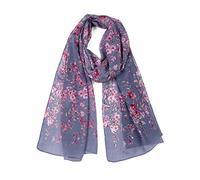 Uxcell Long Chiffon Shawls Beach Scarf Silk Scarves Floral Print Scarves for Women Denim Blue 63"x20"