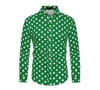 uxcell Men's Shirts Polka Dots Long Sleeve Slim Fit Printed Dress Button Down Shirt, Dark Green, Medium