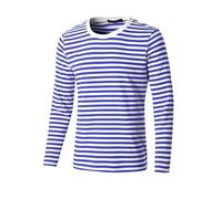 uxcell Men's Striped T Shirt Crew Neck Long Sleeve Casual Cotton Pullover Tee Top, Blue Stripe, XL