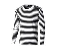 uxcell Men's Striped T Shirt Crew Neck Long Sleeve Casual Cotton Pullover Tee Top, White Blacks, XL
