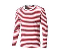 uxcell Men's Striped T Shirt Crew Neck Long Sleeve Casual Cotton Pullover Tee Top, White Red, Medium