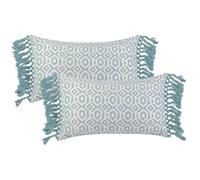 Uxcell Pack of 2 Square Throw Pillow Covers, Decorative Boho Lumbar Pillow Covers Hand Woven Tufted Tassel Farmhouse Pillowcase for Couch Sofa Cushion Covers Blue-4 50 x 30 cm