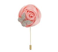 uxcell Rose Lapel Pin for Men Suits, Cloth Flower Brooch Handmade Boutonnieres with Gold Leaf/Chain for Suit Bridegroom Wedding Accessories, Pink
