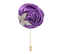 uxcell Rose Lapel Pin for Men Suits, Cloth Flower Brooch Handmade Boutonnieres with Gold Leaf/Chain for Suit Bridegroom Wedding Accessories, Dark Purple