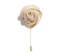 uxcell Rose Lapel Pin for Men Suits, Cloth Flower Brooch Handmade Boutonnieres with Gold Leaf/Chain for Suit Bridegroom Wedding Accessories, Champagne Gray