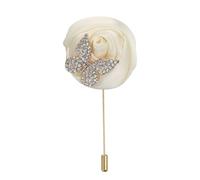 uxcell Rose Lapel Pin for Men Suits, Cloth Flower Brooch Handmade Boutonnieres with Gold Leaf/Chain for Suit Bridegroom Wedding Accessories, White