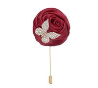 uxcell Rose Lapel Pin for Men Suits, Cloth Flower Brooch Handmade Boutonnieres with Gold Leaf/Chain for Suit Bridegroom Wedding Accessories, Wine Red