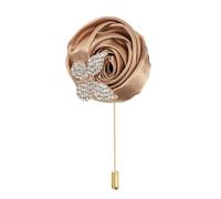 uxcell Rose Lapel Pin for Men Suits, Cloth Flower Brooch Handmade Boutonnieres with Gold Leaf/Chain for Suit Bridegroom Wedding Accessories, Brown