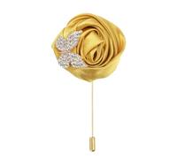 uxcell Rose Lapel Pin for Men Suits, Cloth Flower Brooch Handmade Boutonnieres with Gold Leaf/Chain for Suit Bridegroom Wedding Accessories, Gold