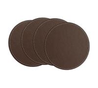 uxcell Round Drink Coasters Set of 4,Dual Sided Leather Coasters 4x4" Brown | White Stitched,Non-Slip,Non-Stick,Waterproof,for Drinks,Coffee Table,Housewarming Gifts,Home Decor